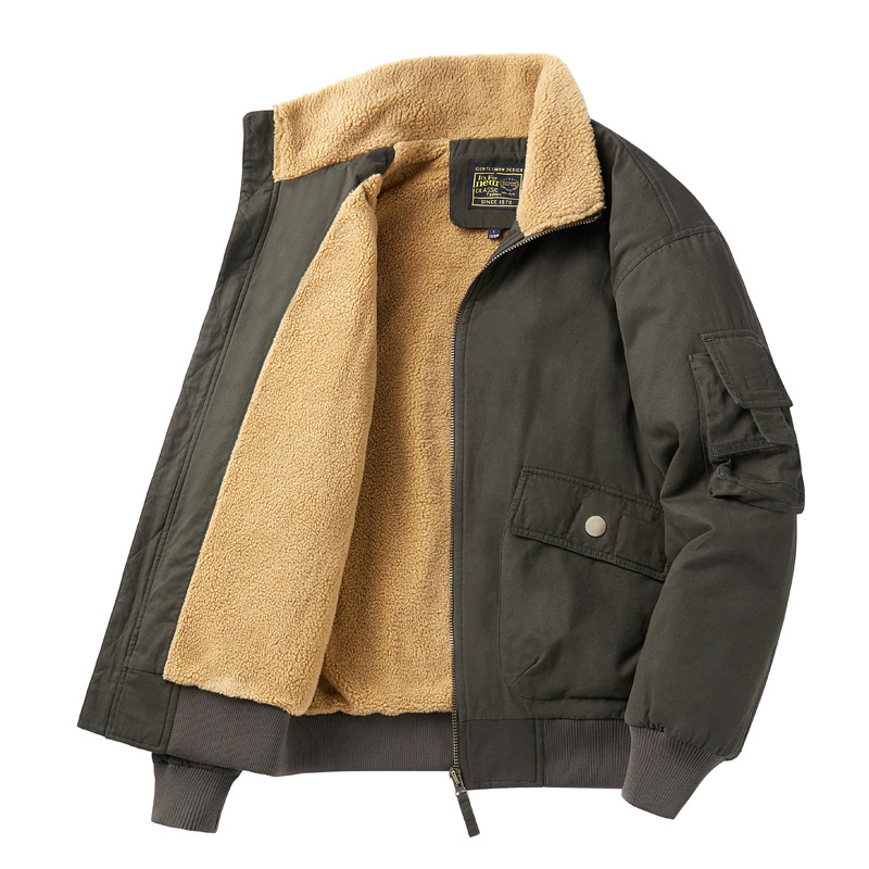 Palton bărbătesc din bumbac cu căptușeală, croială lejeră, închidere cu fermoar, umplutură din bumbac, culoare solidă, țesătură din bumbac, căptușeală poliester