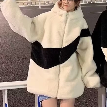 Palton cu căptușeală din bumbac, stil coreean, cu glugă, fermoar, pentru iarnă