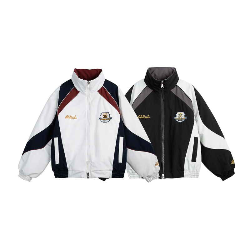 Jachetă căptușită cu poliester, stil japonez retro cardigan, croială lejeră, fermoar, iarnă 2025, guler înalt