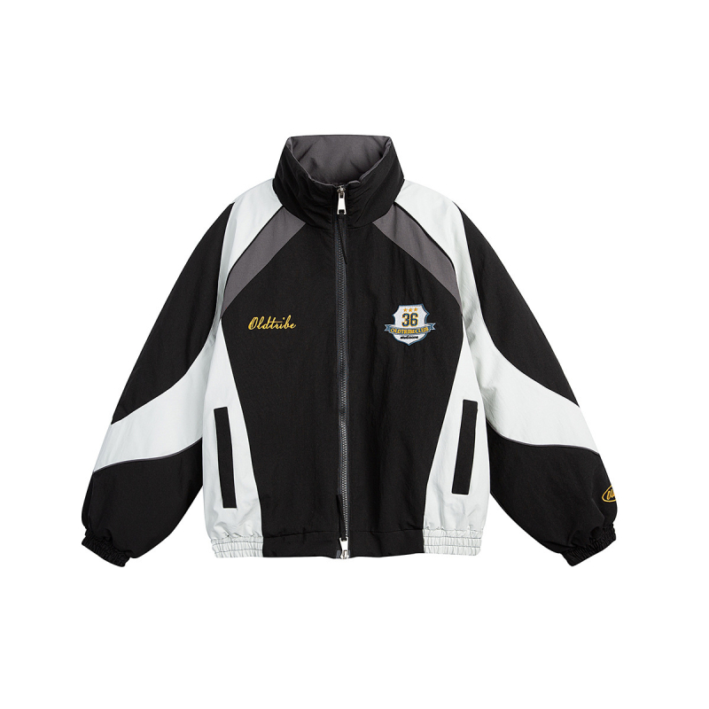Jachetă căptușită cu poliester, stil japonez retro cardigan, croială lejeră, fermoar, iarnă 2025, guler înalt