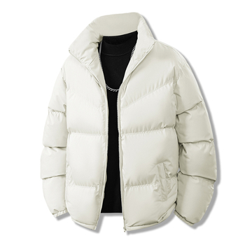 Geacă din bumbac pentru bărbați, cu guler înalt și glugă, croială lejeră, umplutură groasă din bumbac imitatie mătase, țesătură Chenille.