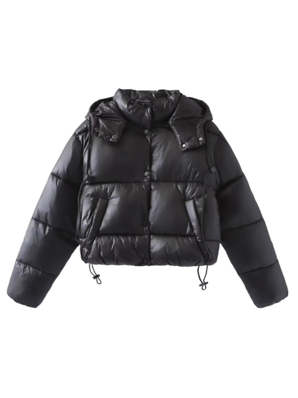 Ženska jakna s punilom od poliester-pamuk, kapuljača, srednja duljina 50–65 cm, prednji zip, zima 2024