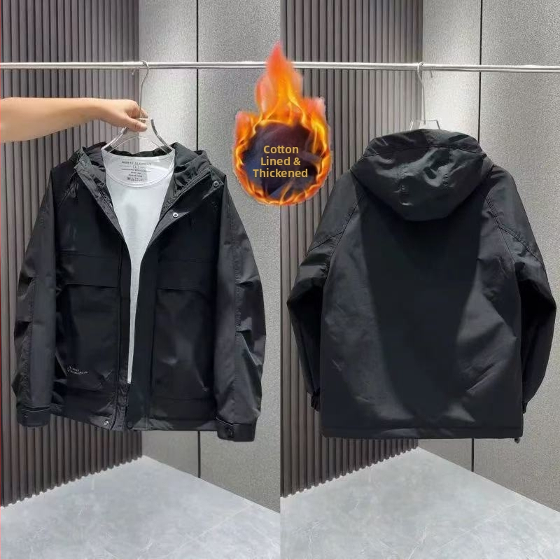 Geacă căptușită din bumbac, stil coreean, cu glugă și fermoar, rezistentă la vânt