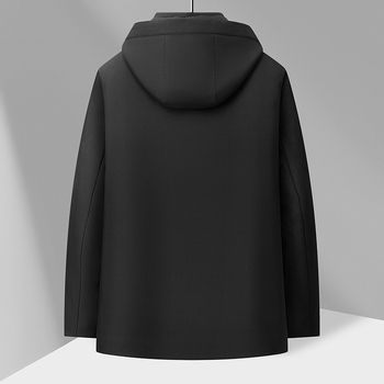 Palton bărbătesc cu glugă, călduros, cu umplutură poliester, lungime medie, guler înalt, fermoar, buzunare laterale