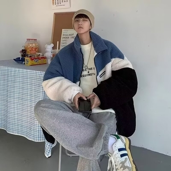 Jachetă pentru bărbați cu umplutură poliester, guler înalt, fermoar, croială lejeră, buzunare laterale