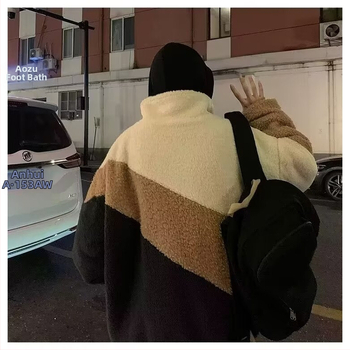 Jachetă pentru bărbați cu umplutură poliester, guler înalt, fermoar, croială lejeră, buzunare laterale