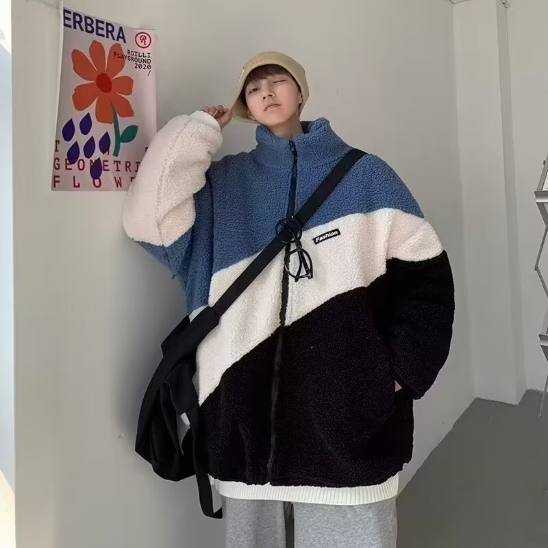 Jachetă pentru bărbați cu umplutură poliester, guler înalt, fermoar, croială lejeră, buzunare laterale