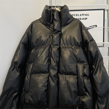 Jachetă din bumbac cu căptușeală, croială lejeră, fermoar, izolație groasă, țesătură din bumbac-amestec, buzunar patch tridimensional