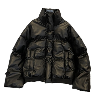 Jachetă din bumbac cu căptușeală, croială lejeră, fermoar, izolație groasă, țesătură din bumbac-amestec, buzunar patch tridimensional