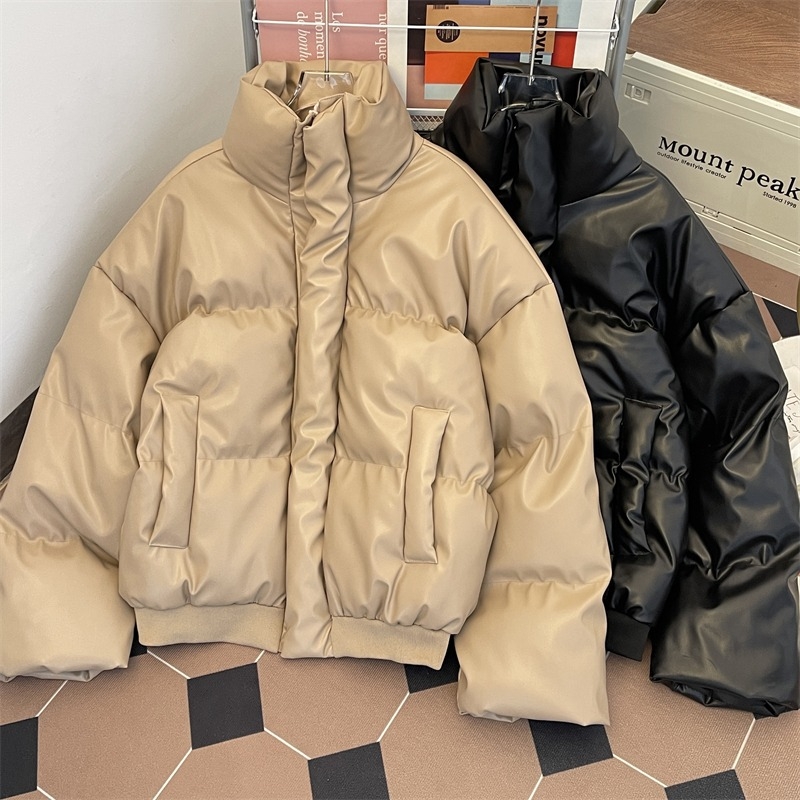 Jachetă din bumbac cu căptușeală, croială lejeră, fermoar, izolație groasă, țesătură din bumbac-amestec, buzunar patch tridimensional