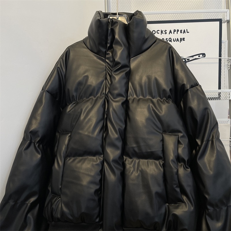 Jachetă din bumbac cu căptușeală, croială lejeră, fermoar, izolație groasă, țesătură din bumbac-amestec, buzunar patch tridimensional