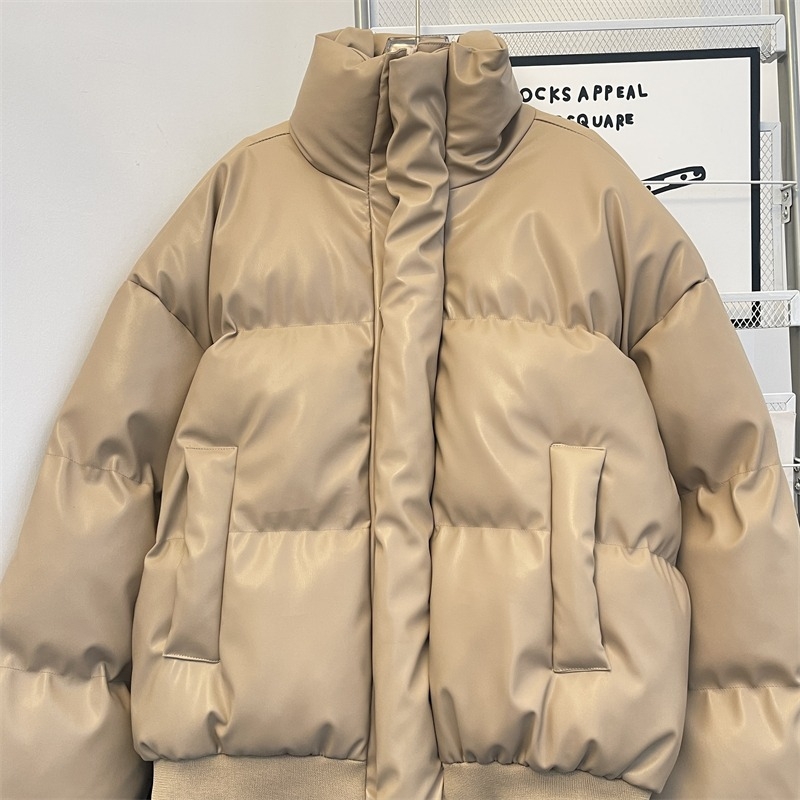 Jachetă din bumbac cu căptușeală, croială lejeră, fermoar, izolație groasă, țesătură din bumbac-amestec, buzunar patch tridimensional