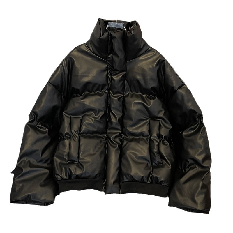 Jachetă din bumbac cu căptușeală, croială lejeră, fermoar, izolație groasă, țesătură din bumbac-amestec, buzunar patch tridimensional