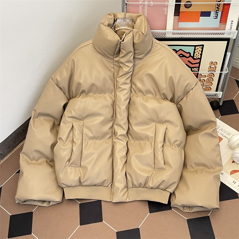 Jachetă din bumbac cu căptușeală, croială lejeră, fermoar, izolație groasă, țesătură din bumbac-amestec, buzunar patch tridimensional