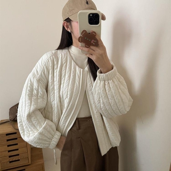 Jachetă din bumbac căptușitǎ, fără mâneci, în stil coreean, ultra-scurtǎ, guler polo, țesătură Chenille, umplutură din mătase-pamuc