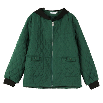 Palton din bumbac cu glugă pentru femei, croială slim, lungime medie (50–65 cm), umplutură din bumbac 81–90%, fermoar frontal