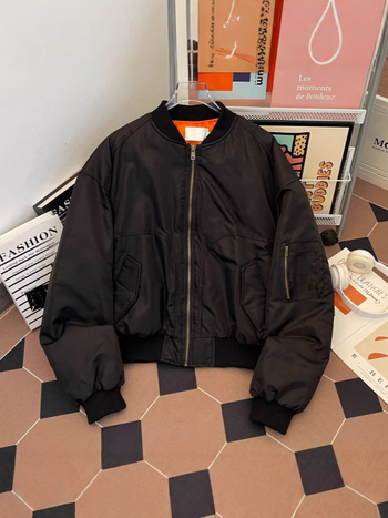 Jachetă din bumbac cu umplutură, stil coreean, croială lejeră, fermoar frontal, culoare solidă, groasă pentru iarnă, cu mai multe buzunare