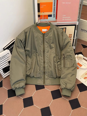 Jachetă din bumbac cu umplutură, stil coreean, croială lejeră, fermoar frontal, culoare solidă, groasă pentru iarnă, cu mai multe buzunare