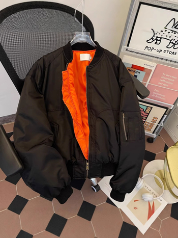 Jachetă din bumbac cu umplutură, stil coreean, croială lejeră, fermoar frontal, culoare solidă, groasă pentru iarnă, cu mai multe buzunare