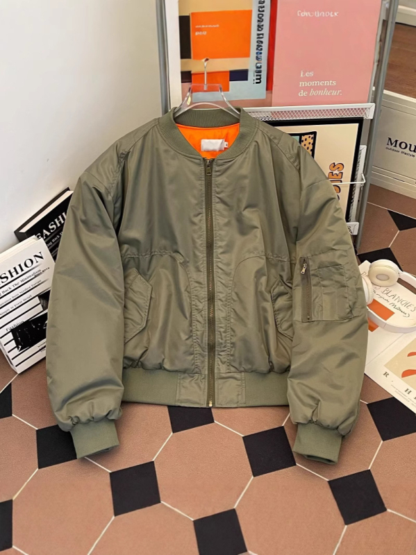 Jachetă din bumbac cu umplutură, stil coreean, croială lejeră, fermoar frontal, culoare solidă, groasă pentru iarnă, cu mai multe buzunare