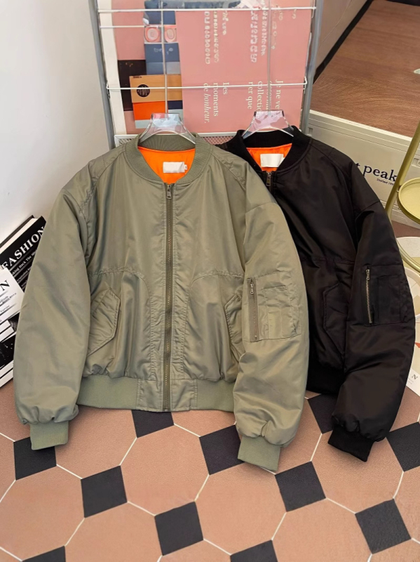 Jachetă din bumbac cu umplutură, stil coreean, croială lejeră, fermoar frontal, culoare solidă, groasă pentru iarnă, cu mai multe buzunare