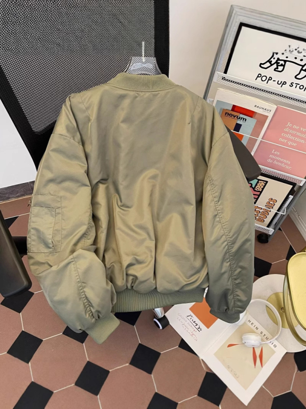 Jachetă din bumbac cu umplutură, stil coreean, croială lejeră, fermoar frontal, culoare solidă, groasă pentru iarnă, cu mai multe buzunare