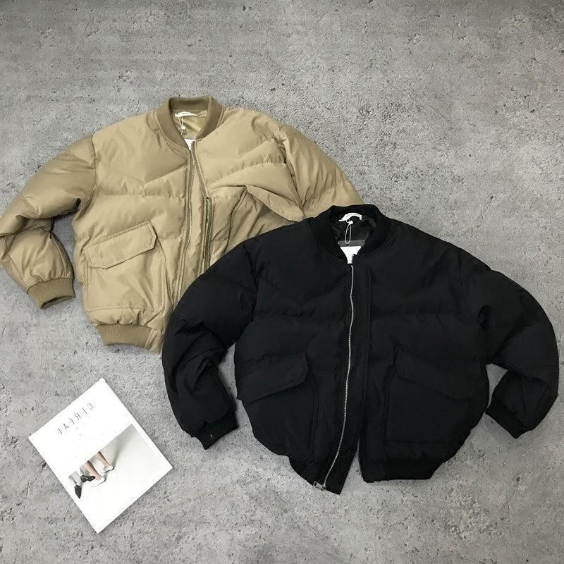 Palton bărbătesc din bumbac cu umplutură - glugă, căptușeală fleece, fermoar frontal, croială lejeră, stil coreean