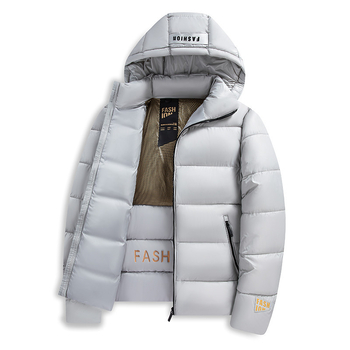 Jachetă bărbătească căptușită din bumbac, cu glugă, fermoar frontal, umplutură poliester, croială lejeră, Iarnă 2025