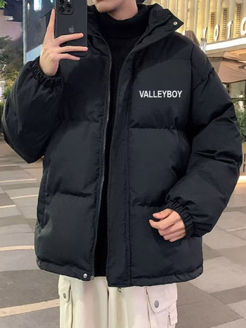 Jachetă din bumbac cu umplutură, guler înalt, închidere dublă, izolație groasă, buzunare laterale