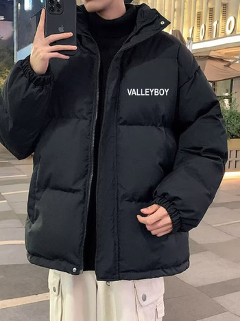 Jachetă din bumbac cu umplutură, guler înalt, închidere dublă, izolație groasă, buzunare laterale
