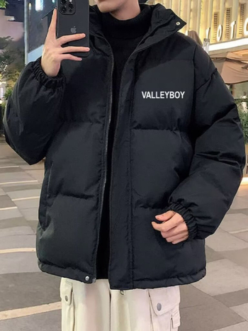 Jachetă din bumbac cu umplutură, guler înalt, închidere dublă, izolație groasă, buzunare laterale