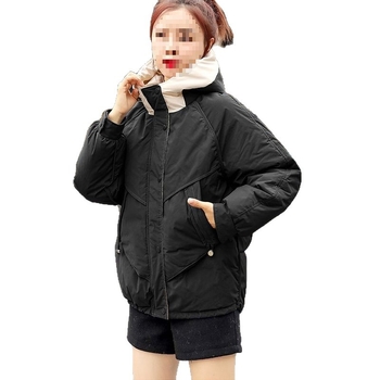 Jachetă damă din bumbac cu umplutură din lână, exterior velur, închidere cu fermoar, guler polo, croială liberă