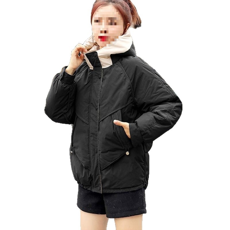 Jachetă damă din bumbac cu umplutură din lână, exterior velur, închidere cu fermoar, guler polo, croială liberă