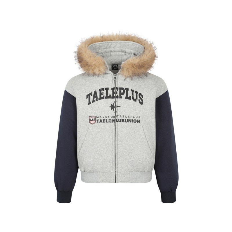 Geacă din bumbac cu glugă, croială lejeră, guler de blană detașabil, design din panouri, fermoar, umplutură poliester, iarnă 2025