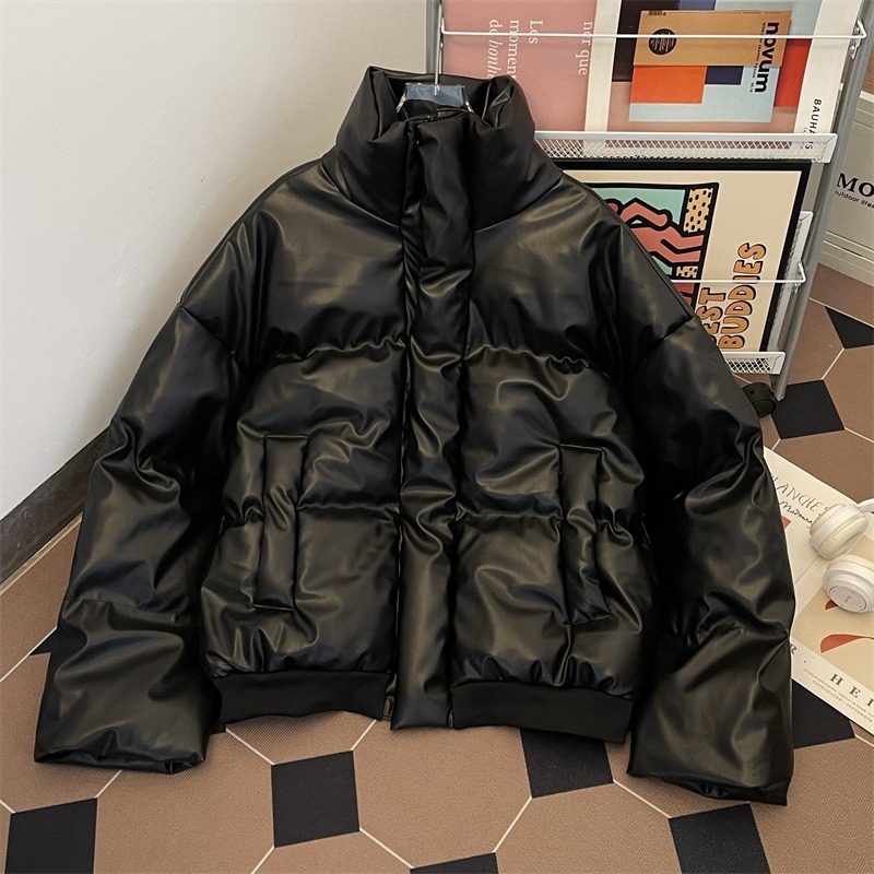 Geacă din bumbac umplută, cu guler înalt, căldură sporită, fermoar frontal, croială lejeră