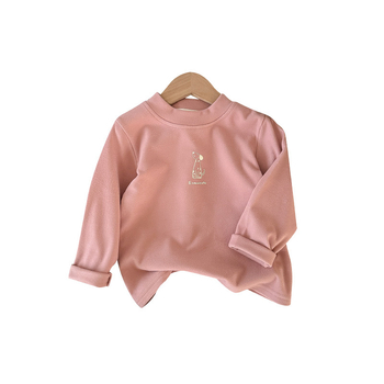 Tricou de bază pentru băieți din velur Derong, stil coreean, mâneci lungi, guler rotund, iarnă 2025, model desen animat, țesătură 90% poliester.