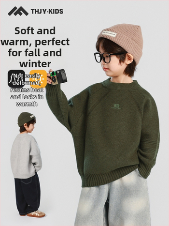 Pulover tricotat pentru copii, grosime mare – guler mediu, mâneci lungi, amestec acrilic