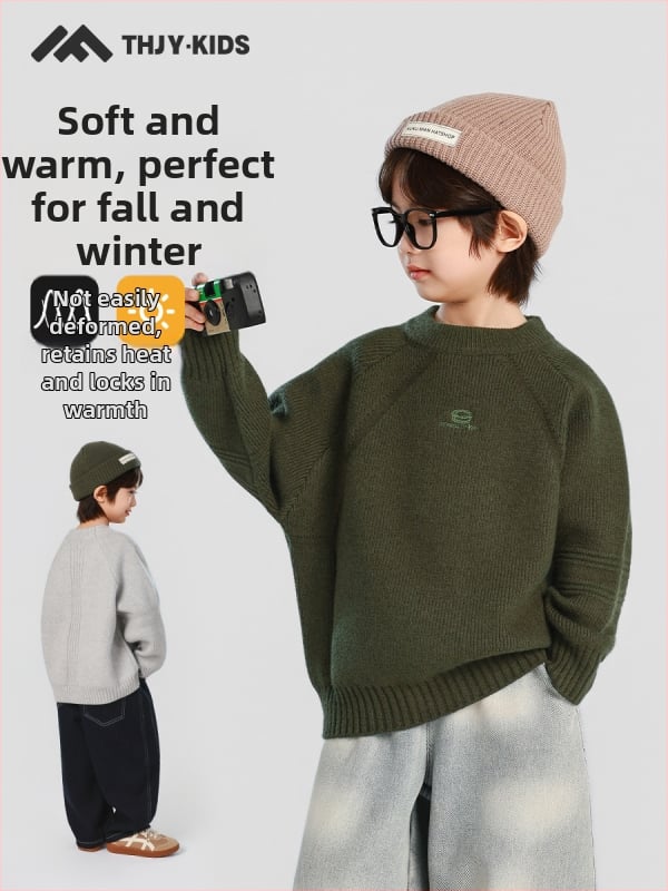 Pulover tricotat pentru copii, grosime mare – guler mediu, mâneci lungi, amestec acrilic