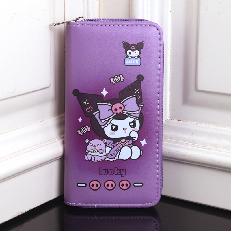 Bērnu monētu maciņš ar karikatūru motīvu, svaigs un salds stils, PVC materiāls, garš rāvējslēdzējs, vairāk nodalījumu, iekšējā odere no sintētiskās ādas