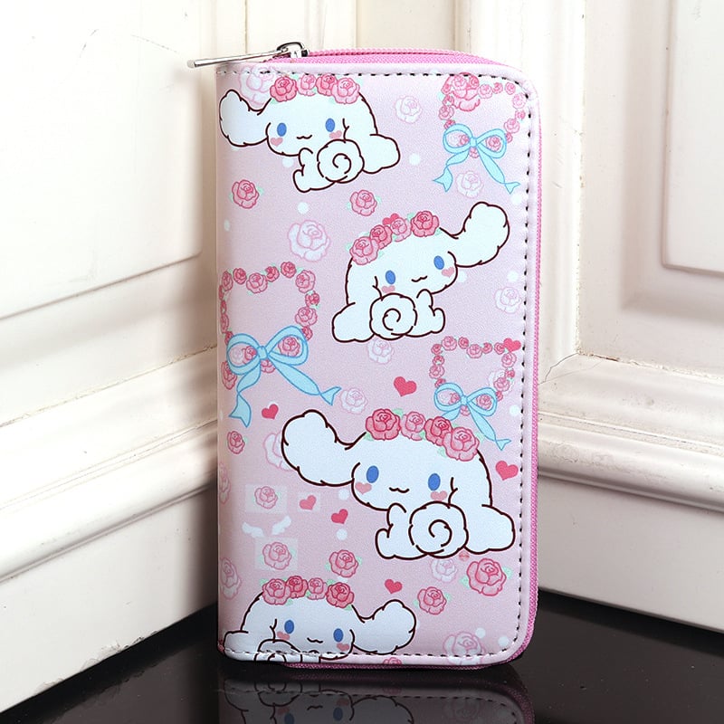 Bērnu monētu maciņš ar karikatūru motīvu, svaigs un salds stils, PVC materiāls, garš rāvējslēdzējs, vairāk nodalījumu, iekšējā odere no sintētiskās ādas