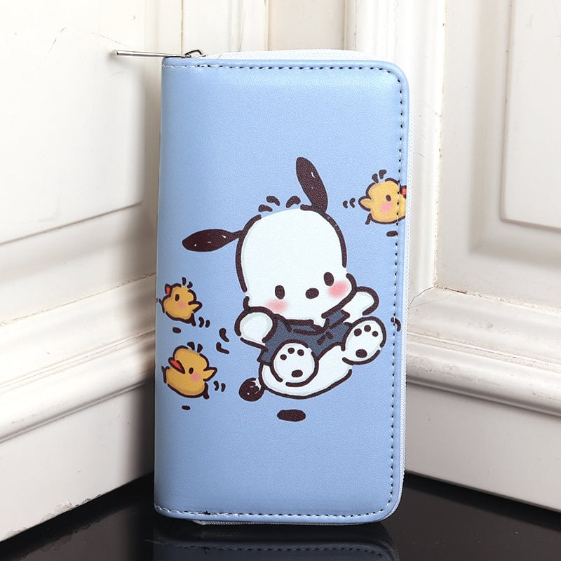 Bērnu monētu maciņš ar karikatūru motīvu, svaigs un salds stils, PVC materiāls, garš rāvējslēdzējs, vairāk nodalījumu, iekšējā odere no sintētiskās ādas