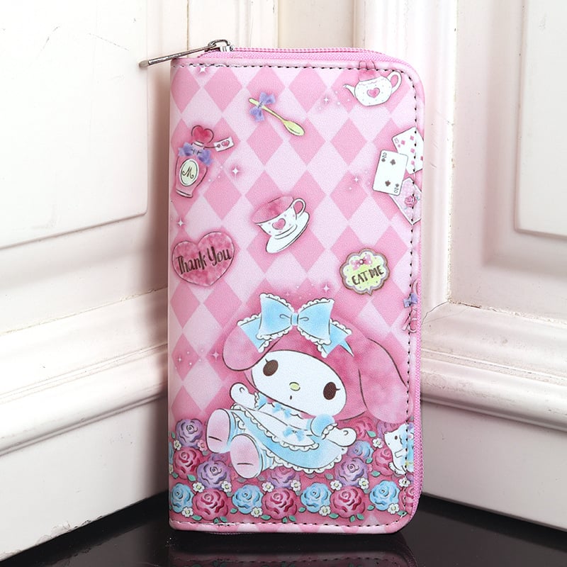 Bērnu monētu maciņš ar karikatūru motīvu, svaigs un salds stils, PVC materiāls, garš rāvējslēdzējs, vairāk nodalījumu, iekšējā odere no sintētiskās ādas