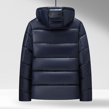 Geacă bărbătească cu glugă, stil cardigan, căptușeală poliester, croială lejeră, fermoar frontal, iarnă 2025