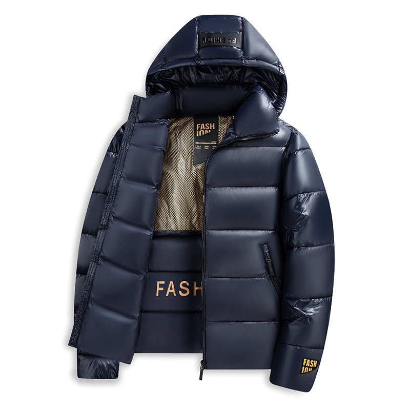 Geacă bărbătească cu glugă, stil cardigan, căptușeală poliester, croială lejeră, fermoar frontal, iarnă 2025