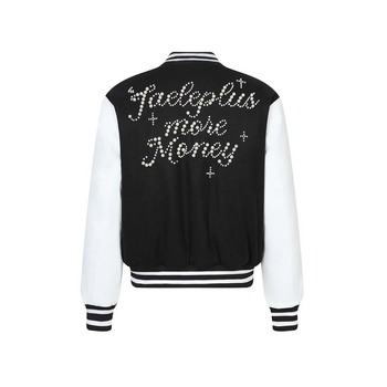 Jachetă din bumbac cu căptușeală, în stil High Street American, design color-block cu aplicații perlate, fermoar, croială largă, pentru iarnă