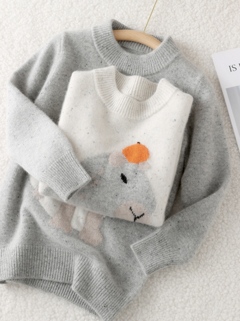 Pulover din lână pentru copii - 100% lână, gros, guler rotund, mâneci lungi, unisex