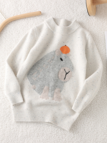 Pulover din lână pentru copii - 100% lână, gros, guler rotund, mâneci lungi, unisex