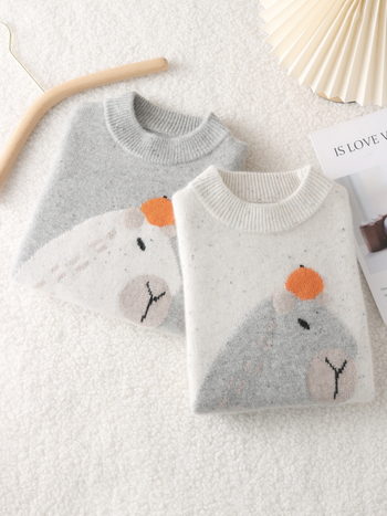 Pulover din lână pentru copii - 100% lână, gros, guler rotund, mâneci lungi, unisex