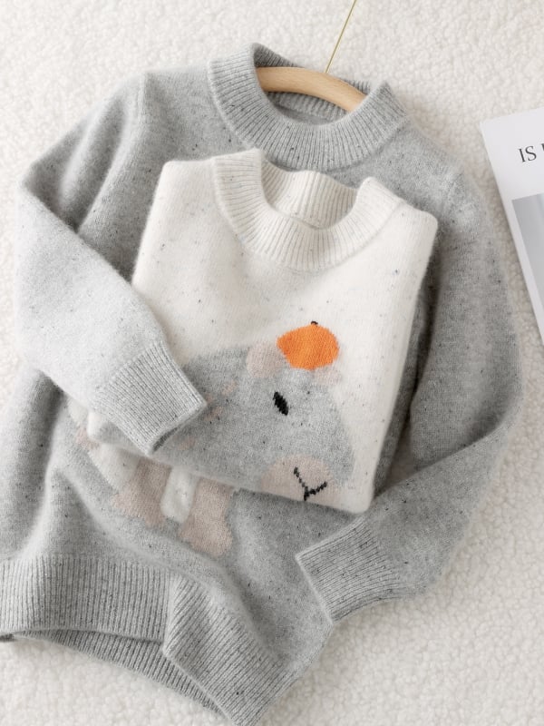 Pulover din lână pentru copii - 100% lână, gros, guler rotund, mâneci lungi, unisex