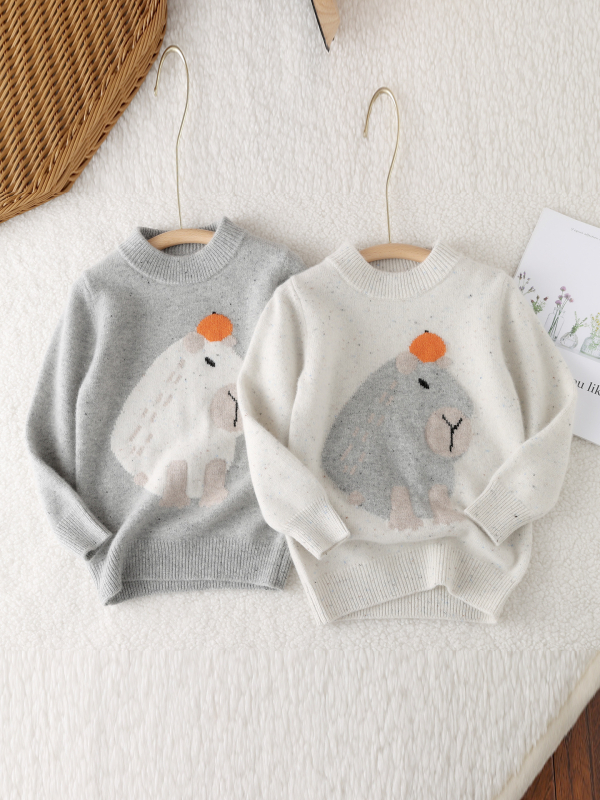 Pulover din lână pentru copii - 100% lână, gros, guler rotund, mâneci lungi, unisex